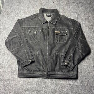 Vintage Rocawear Black Denim Jacket XL Embroidered Logo Y2K Hip Hop Streetwear